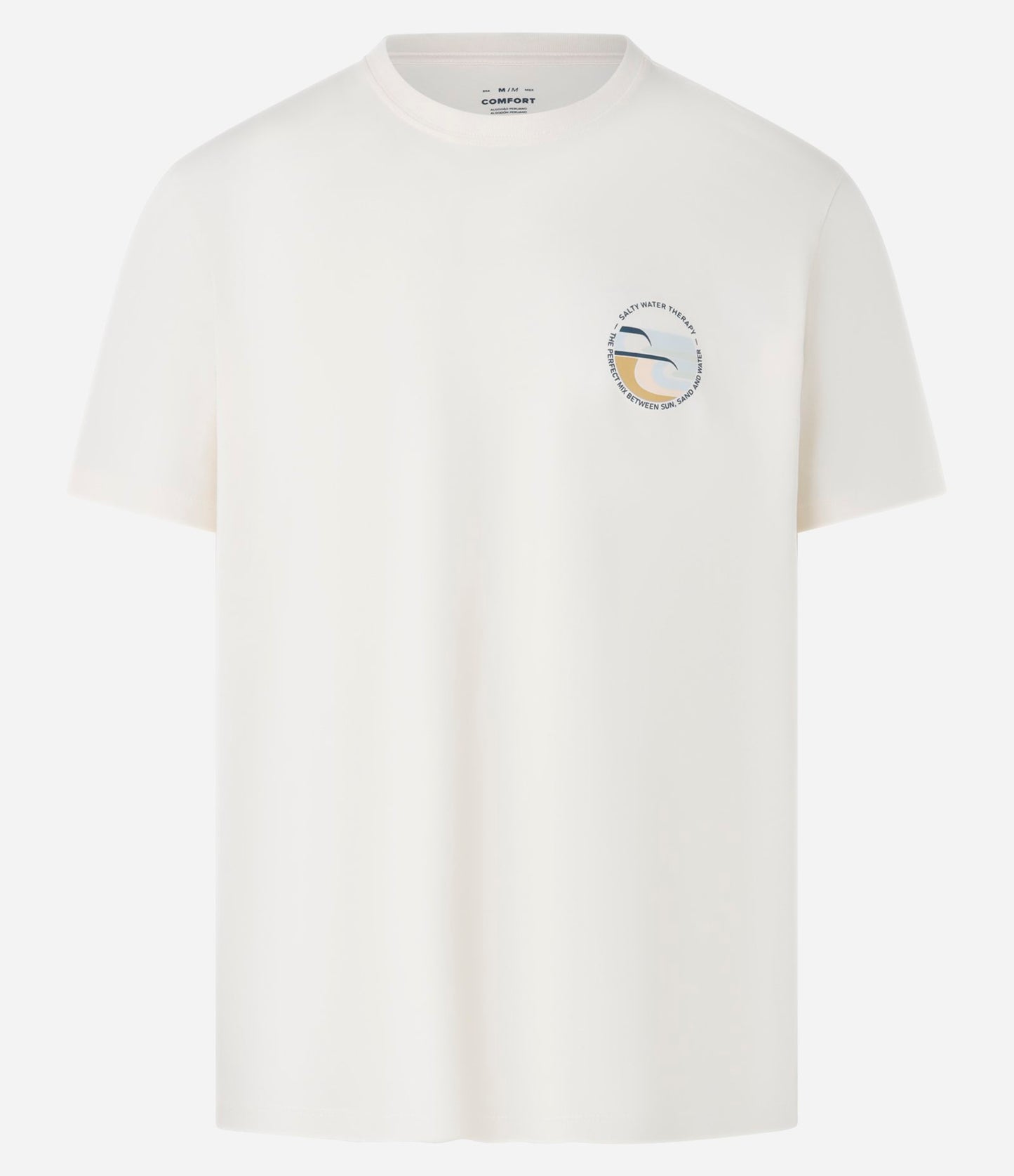 Maglietta Comfort in cotone peruviano con stampa lettering beige