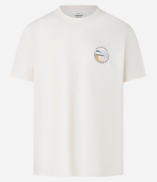 Maglietta Comfort in cotone peruviano con stampa lettering beige