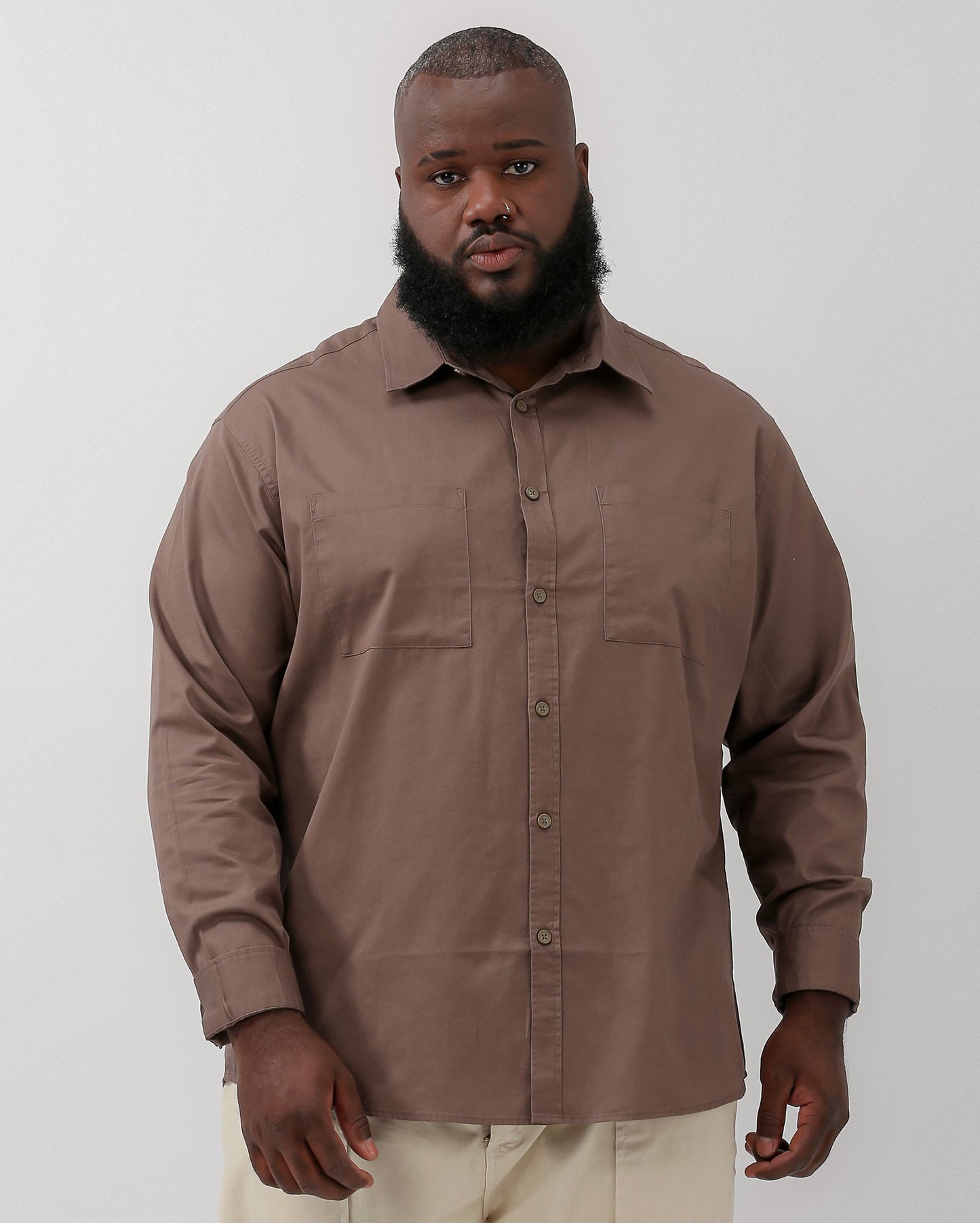 Camisa masculina de manga longa marrom plus size | Original Plus da Riachuelo