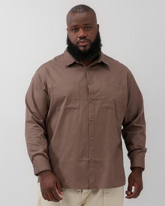 Camisa masculina de manga longa marrom plus size | Original Plus da Riachuelo