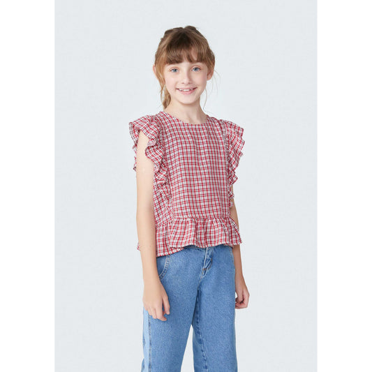 Blusa de cuadros de manga corta para niña