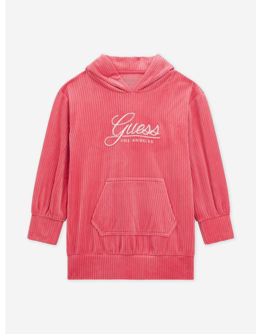 Guess Girls Vestito con cappuccio in velluto a coste rosa