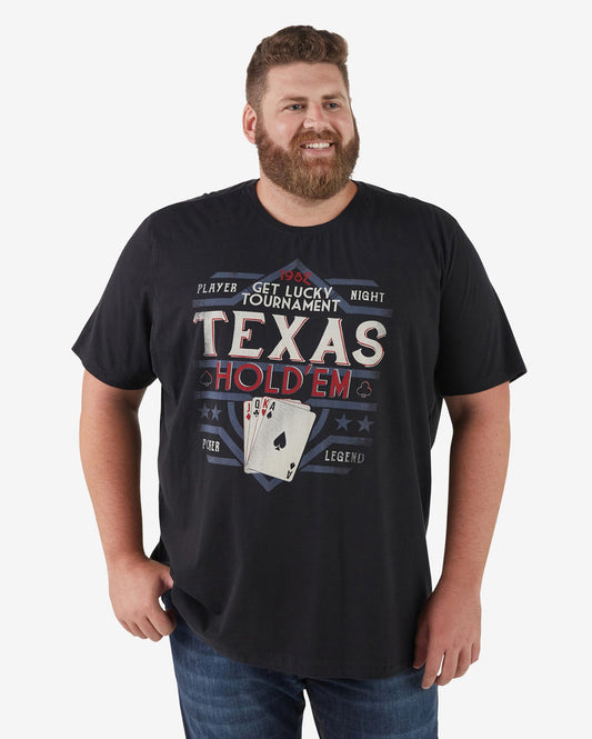 Camiseta masculina Plus Size de manga curta Texas Poker em preto