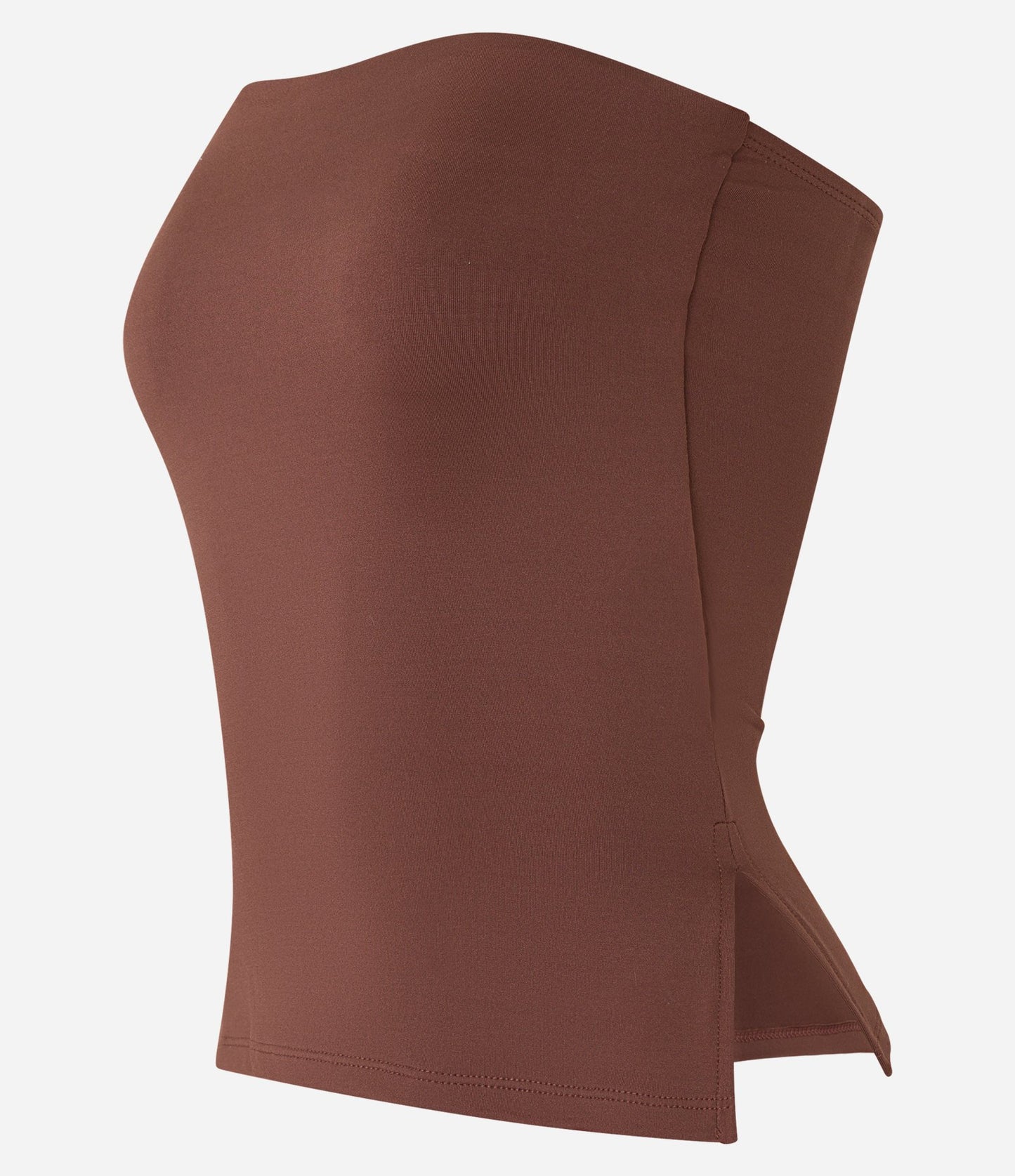 Camicetta in microfibra marrone senza spalline con spacco laterale