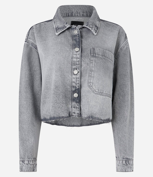 Camicia in denim con orlo a vivo e tasca decentrata in grigio