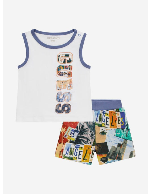 Conjunto de shorts branco para bebê menino