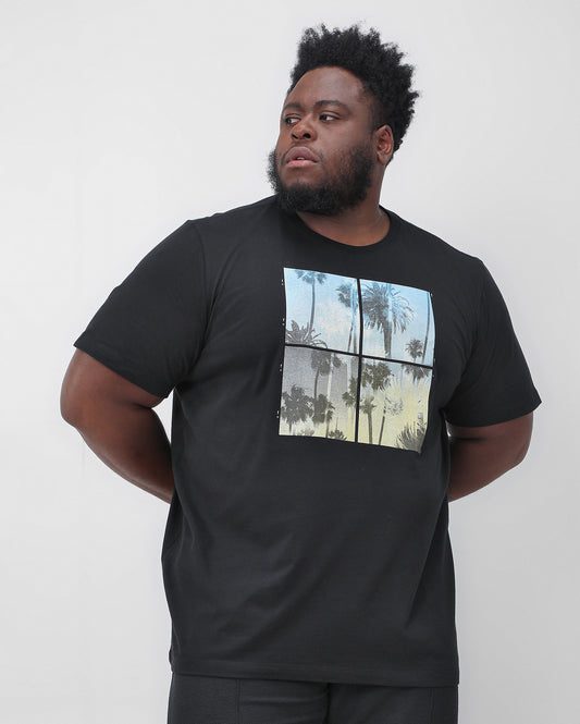 Camiseta masculina plus size preta com palmeiras - Allman By Riachuelo