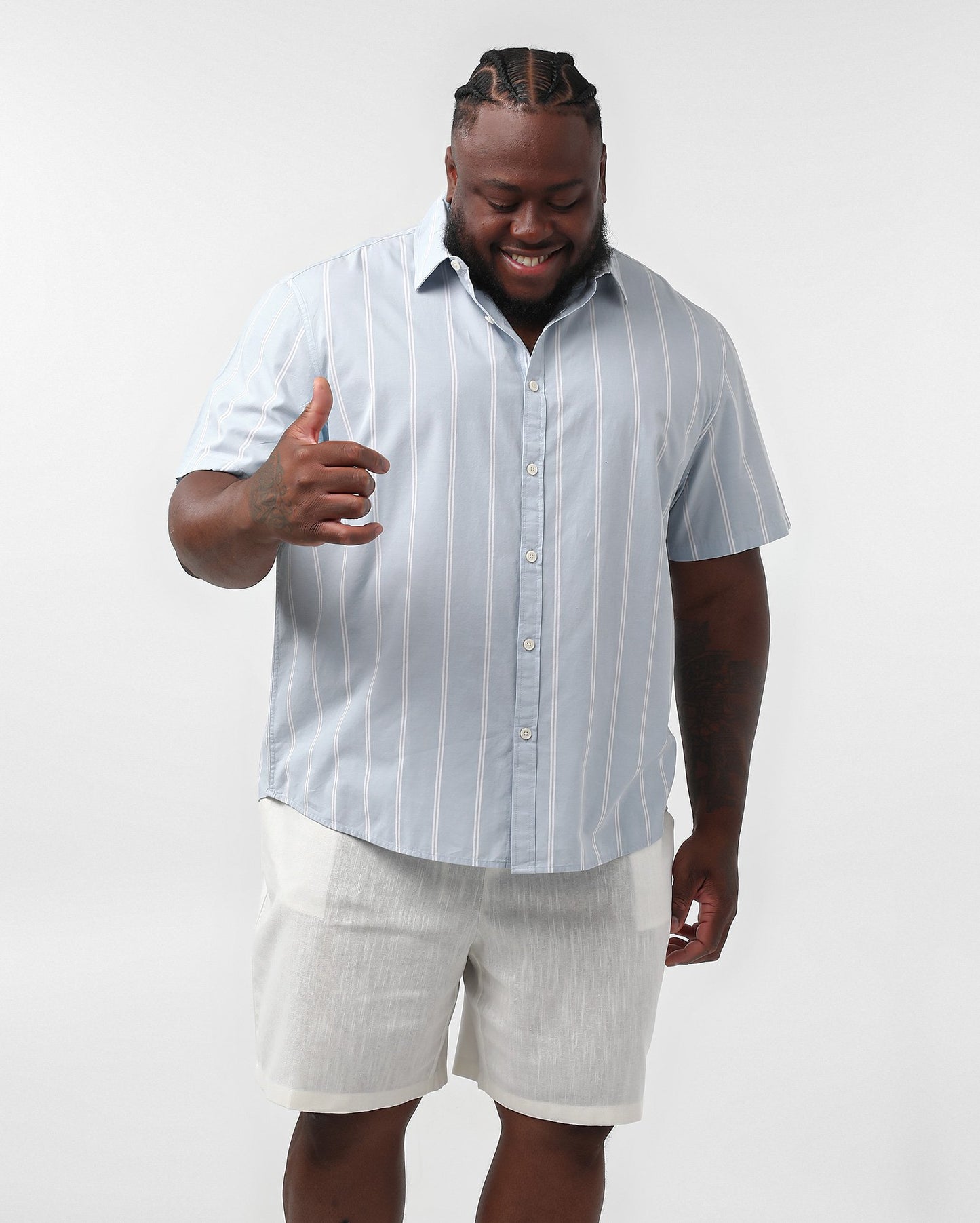 Camisa masculina de algodão listrada plus size - Azul claro - Original Plus da Riachuelo