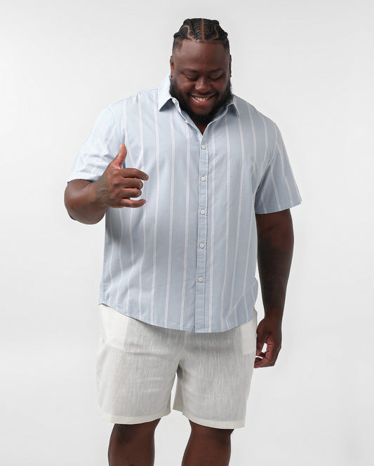 Camisa masculina de algodão listrada plus size - Azul claro - Original Plus da Riachuelo