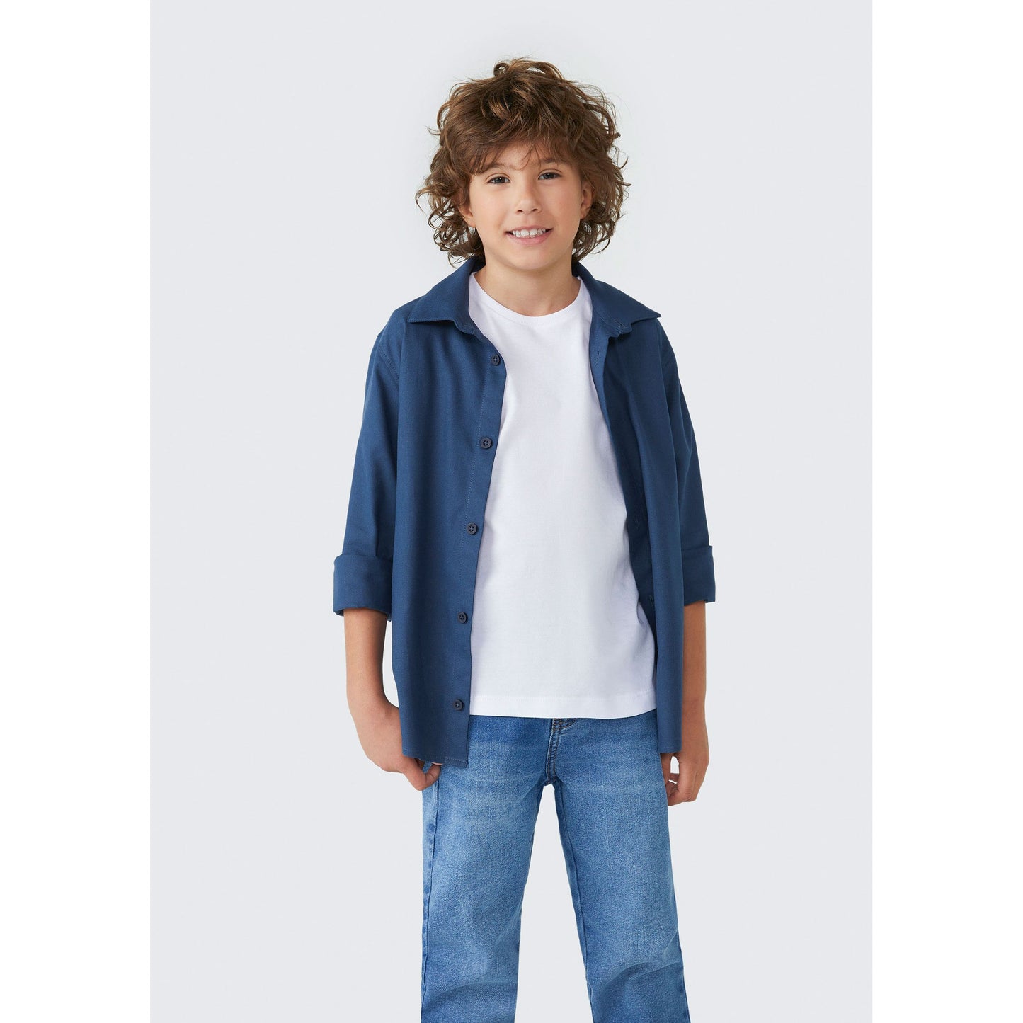 Camicia a maniche lunghe in twill da ragazzo