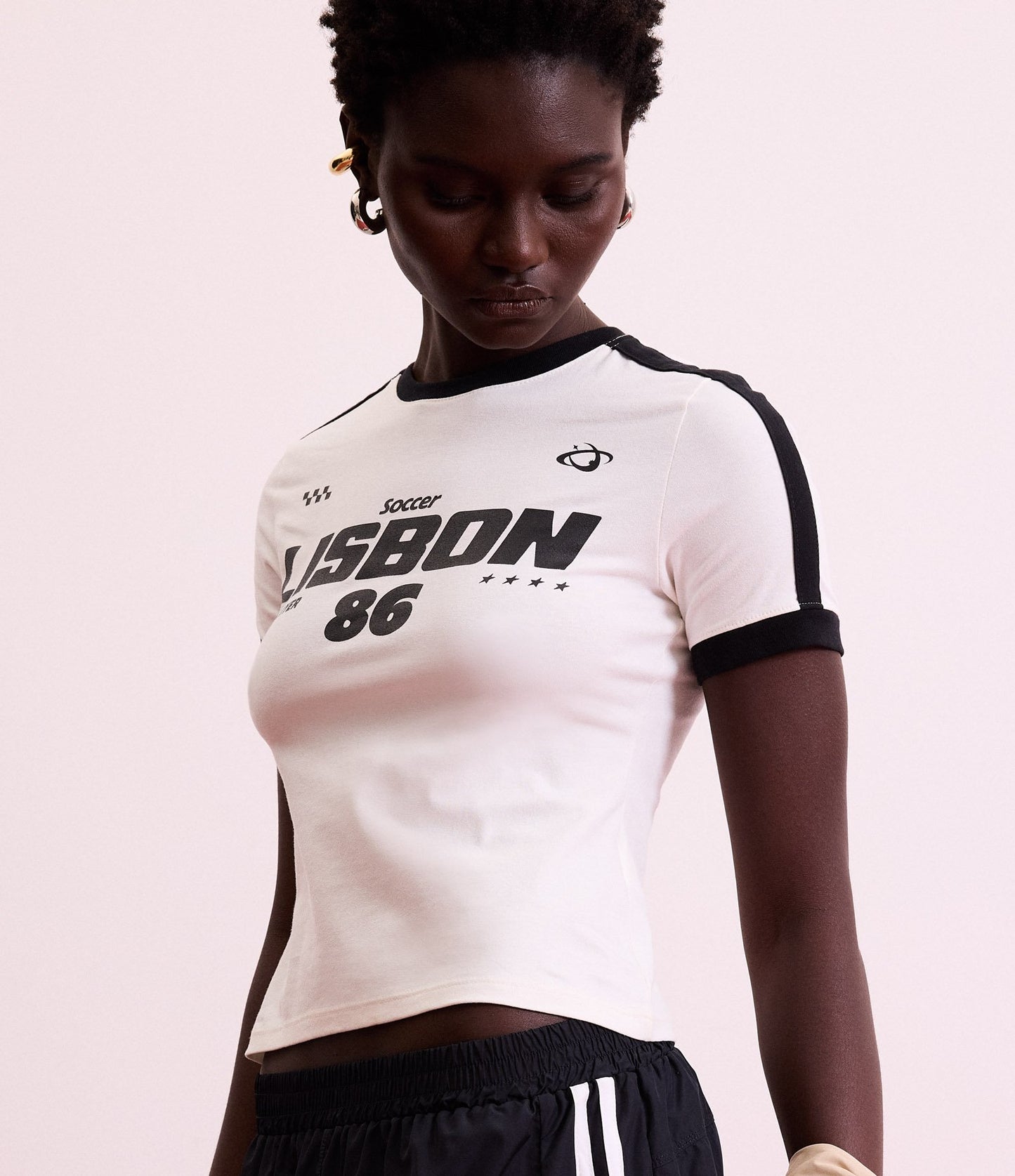 White Cotton Baby Tee with Lisbon 86 Print