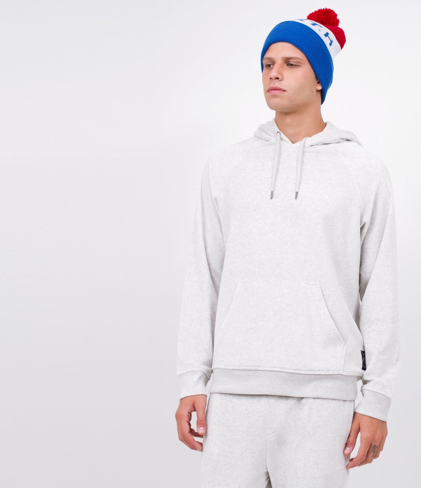 Felpa con cappuccio in peluche bianca con canguro