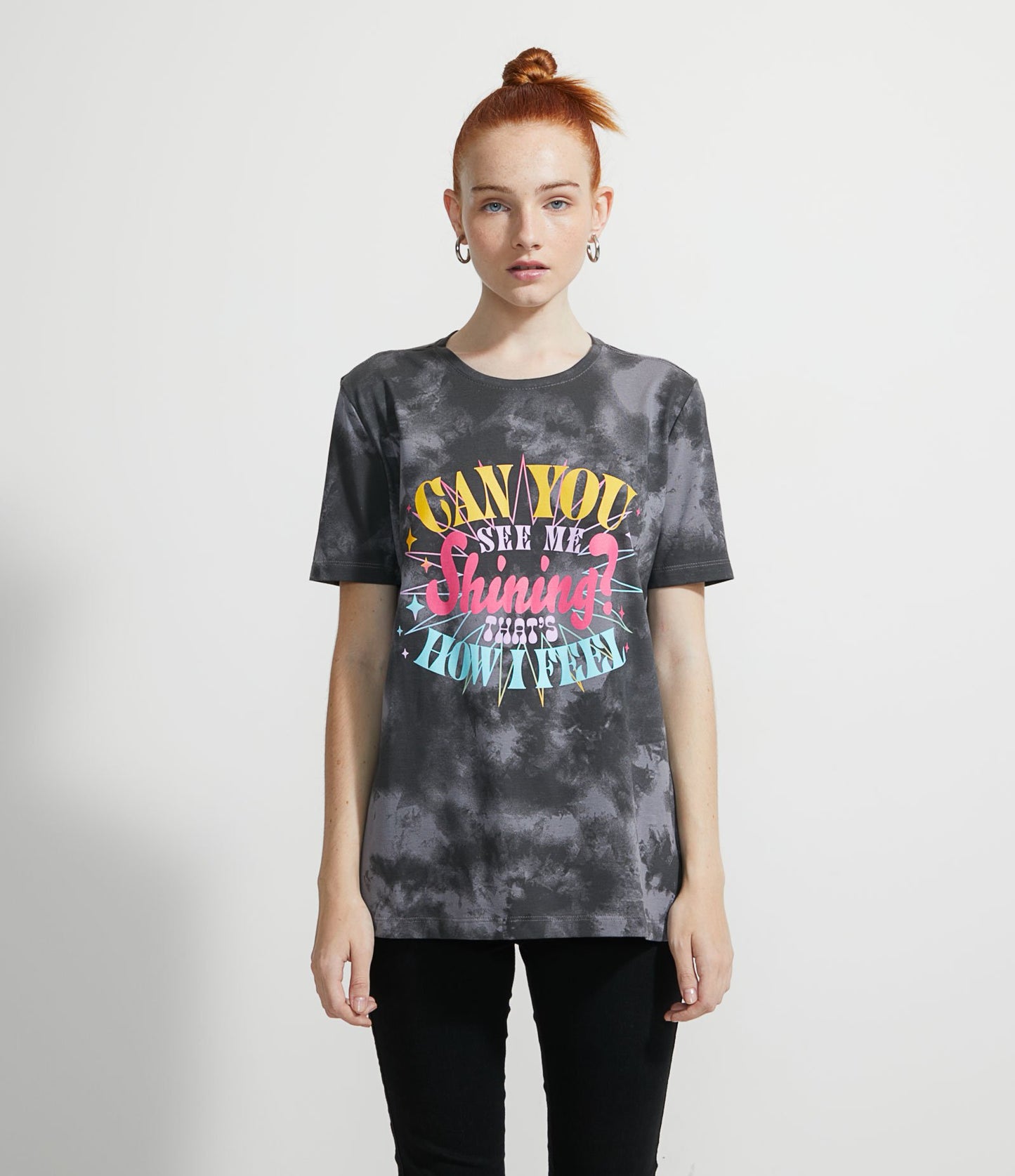 Blusa de Algodón Extendido con Estampado "¿Puedes Verme Brillar?" Estampado en negro