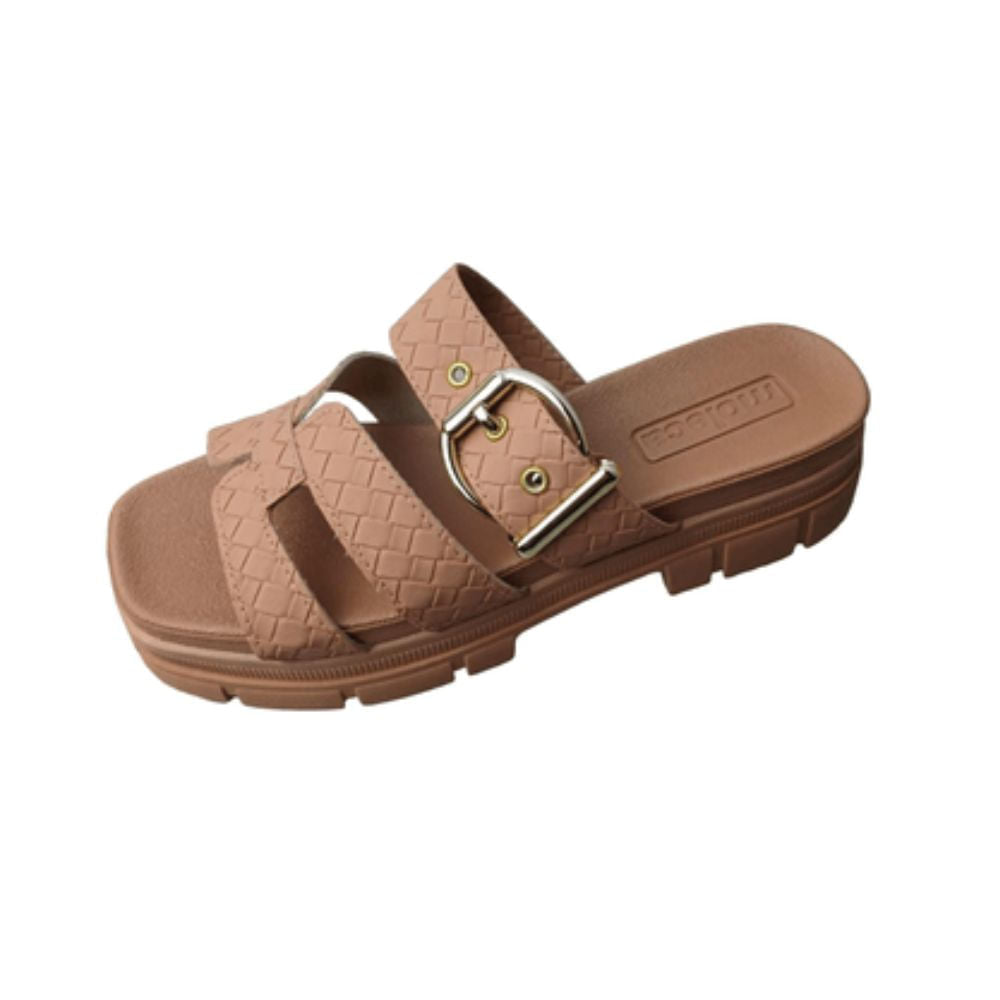 Sandalo con tacco grosso e fibbia da donna Moleca in Nude