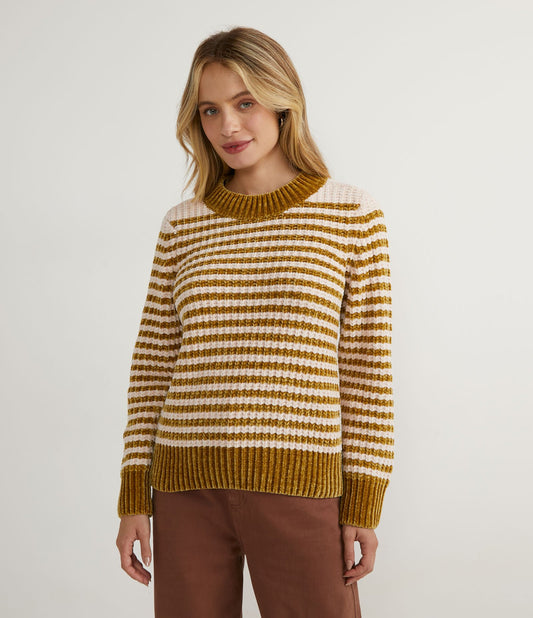 Jersey de punto de chenilla amarillo a rayas