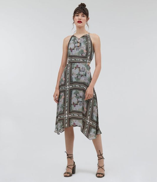 Vestito grigio in crepe stampato