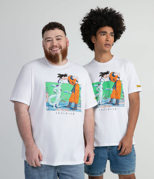 Maglietta a maniche corte con stampa di Goku e Freezer - Bianco