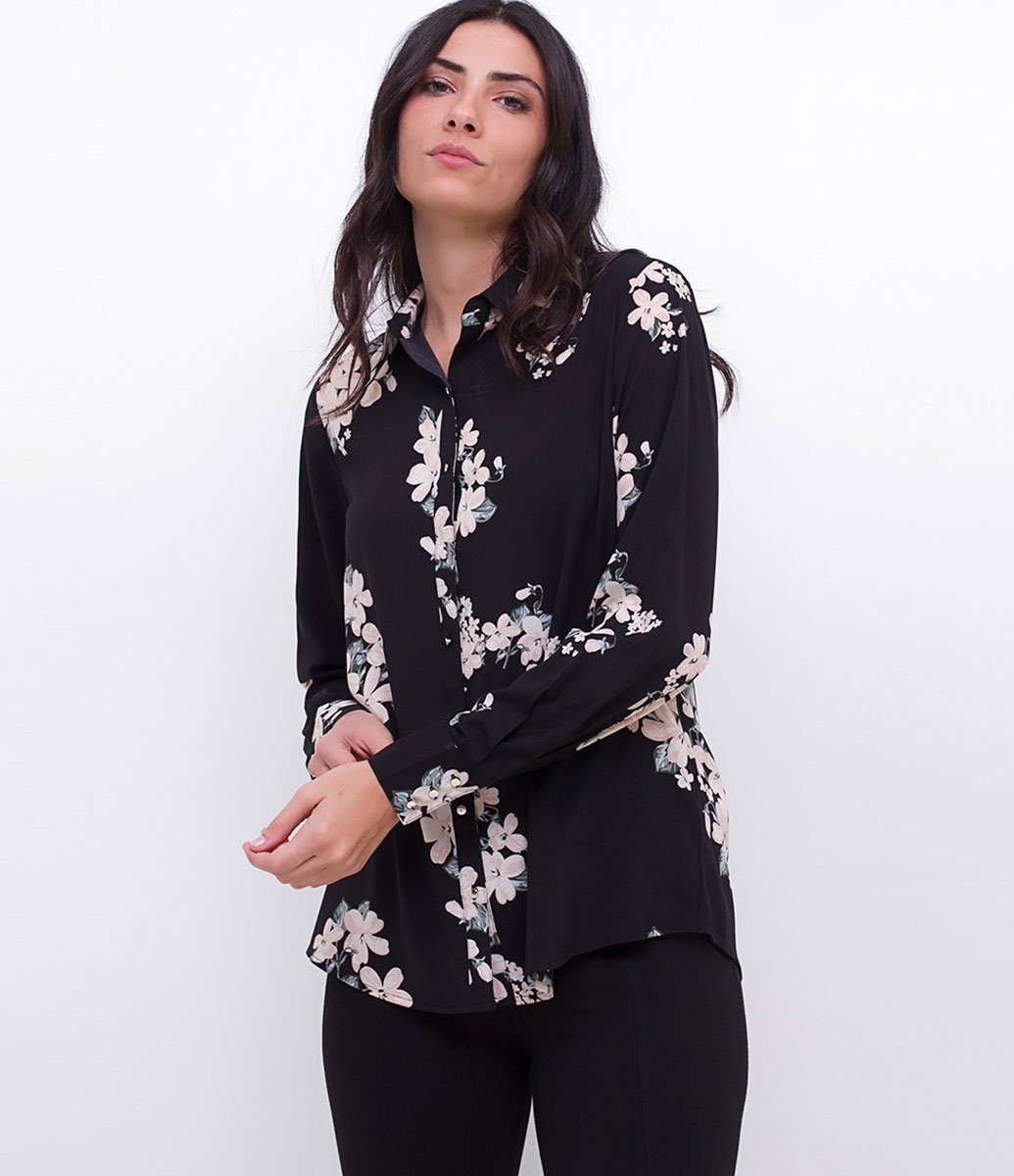 Camicia floreale nera