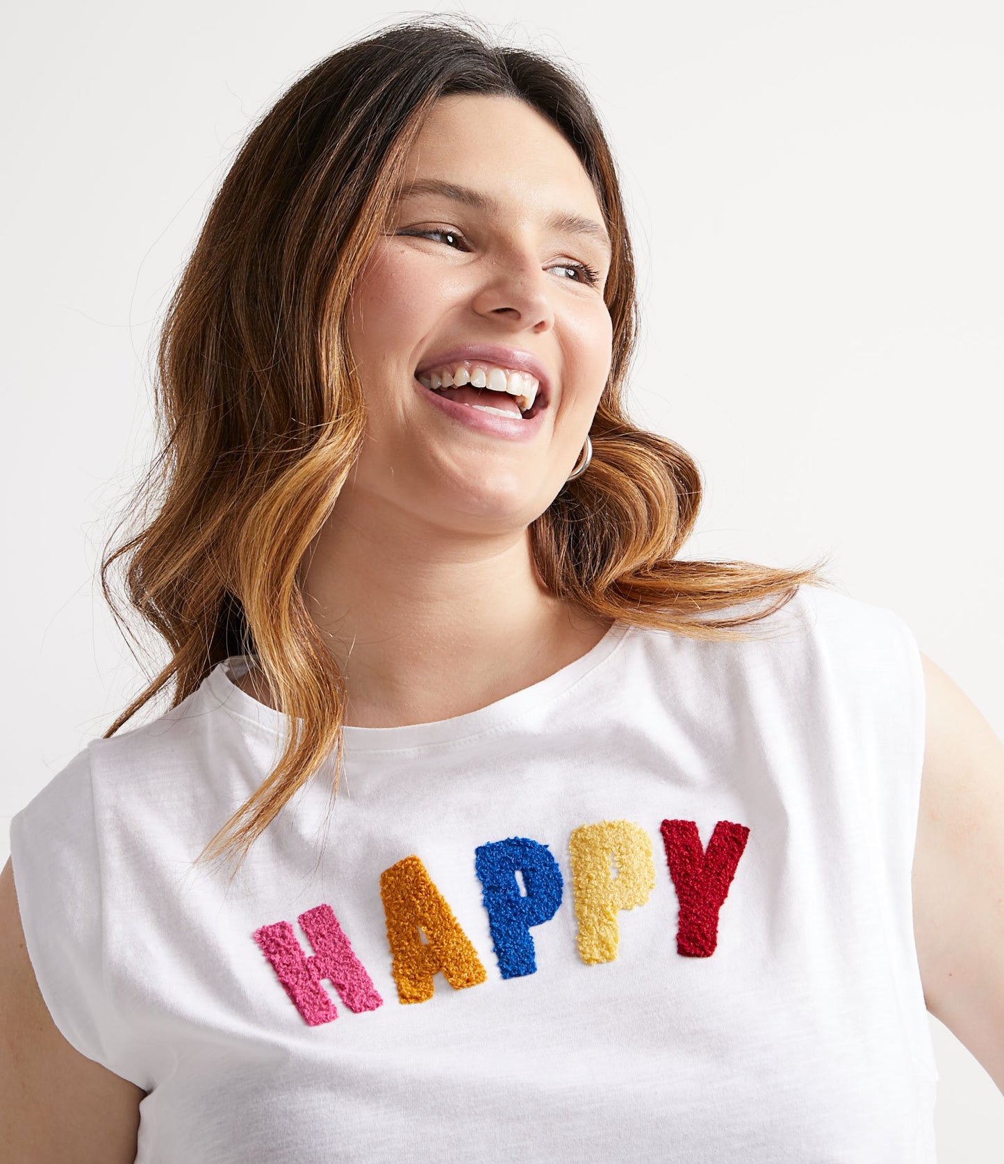 Camicetta bianca senza maniche con ricamo, Happy Curve e taglie forti
