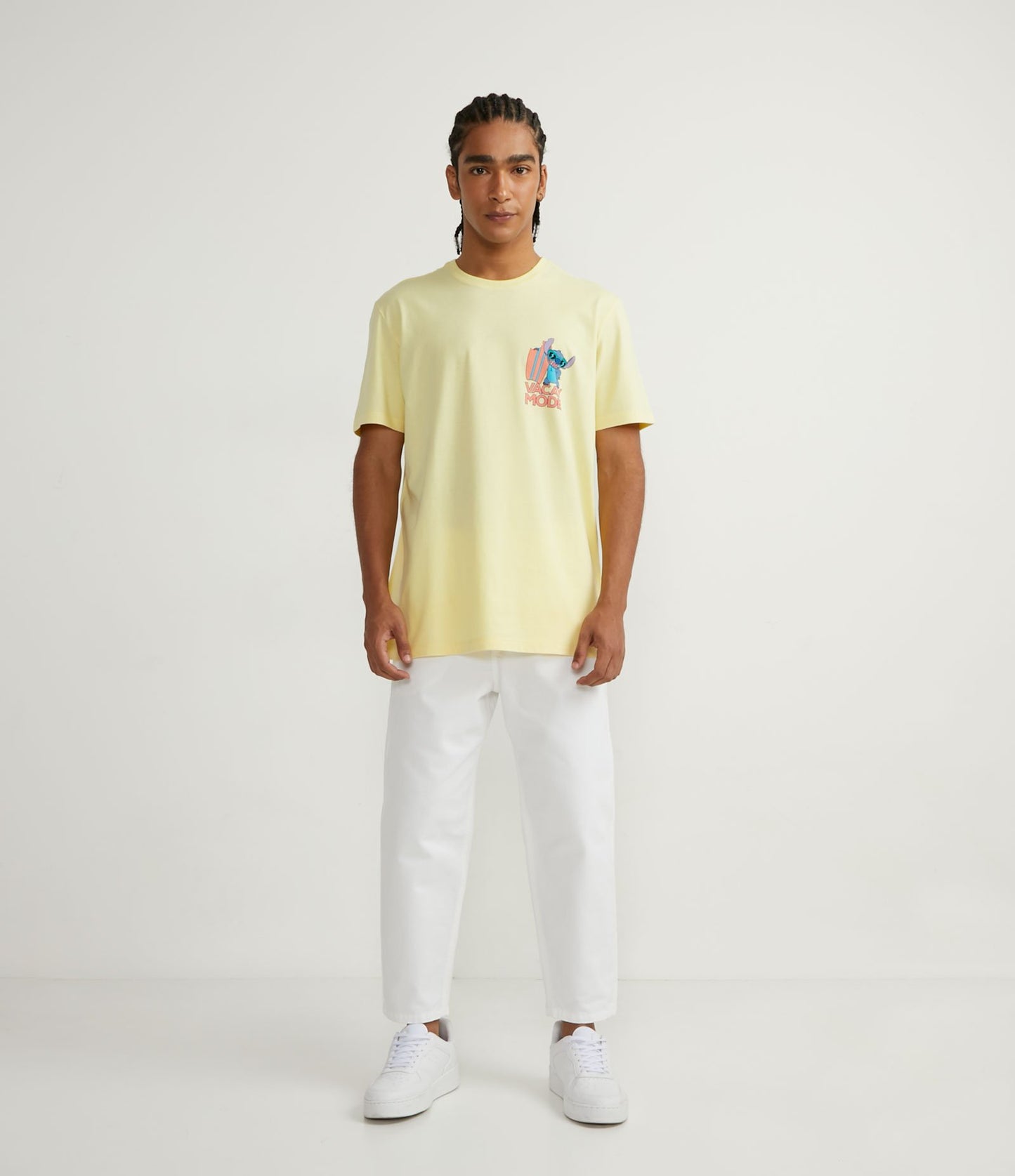 Camiseta de algodón de manga corta con estampado de puntos playeros delante y detrás - Amarillo