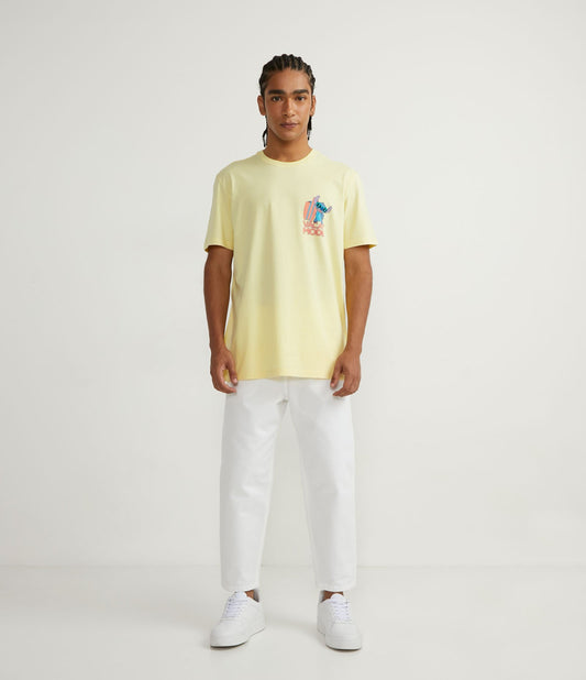 Maglietta in cotone a maniche corte con stampa a punto spiaggia sul davanti e sul retro - Giallo