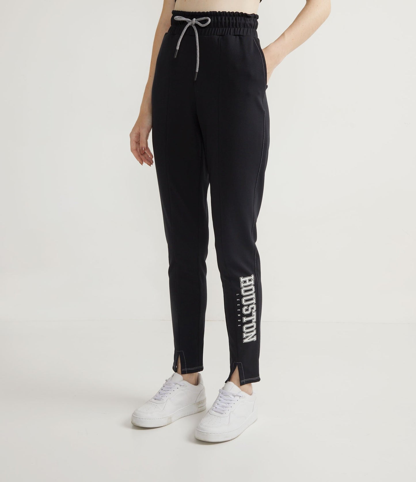 Pantaloni jogger in maglia nera Roma con scritta "Houston" sulla gamba