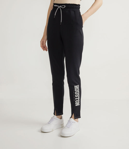 Pantaloni jogger in maglia nera Roma con scritta "Houston" sulla gamba