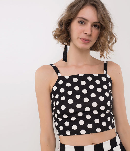 Black Polka Dot Cropped Blouse