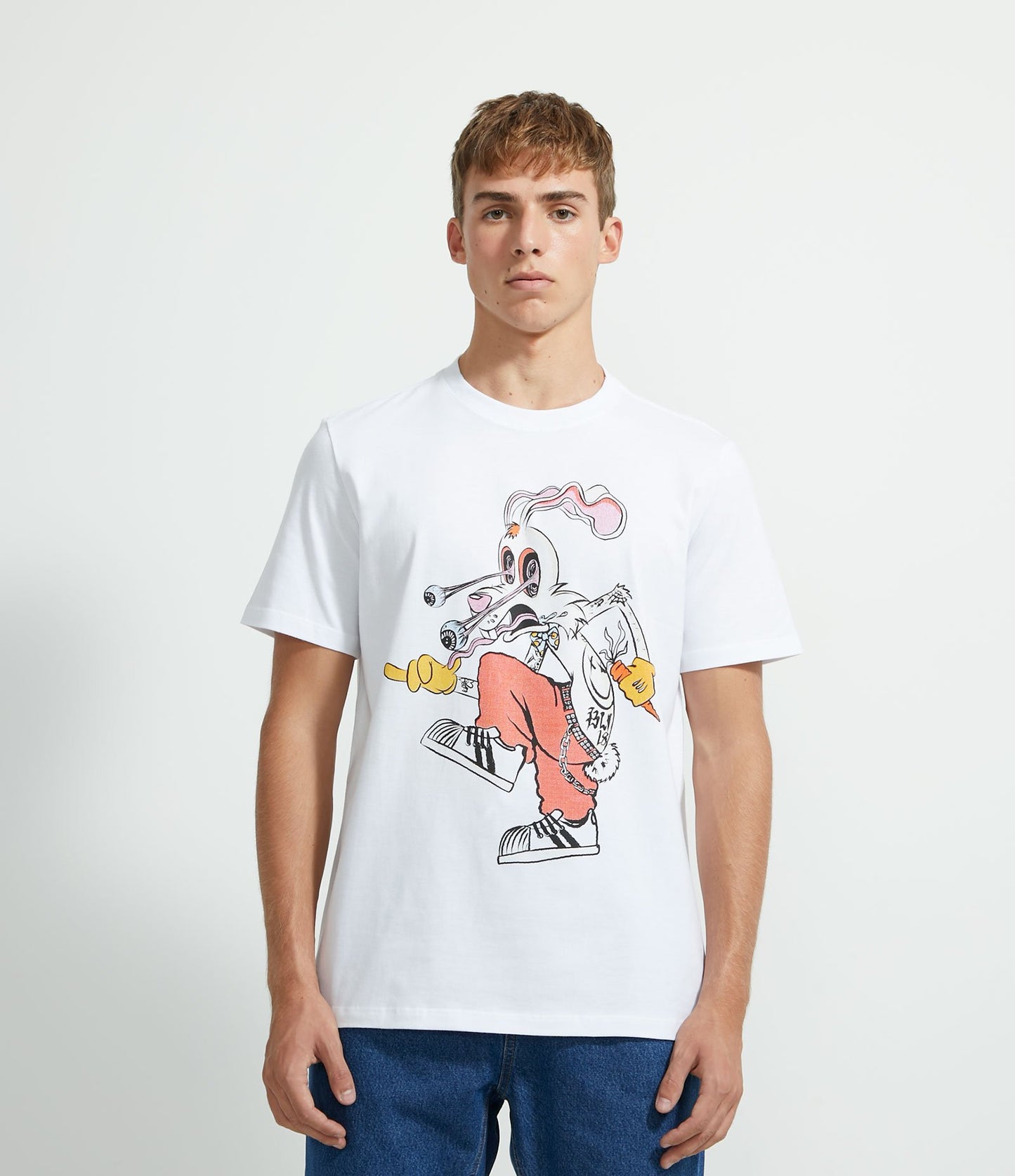 Camiseta de manga corta con estampado de conejo Blink 182 - Blanca