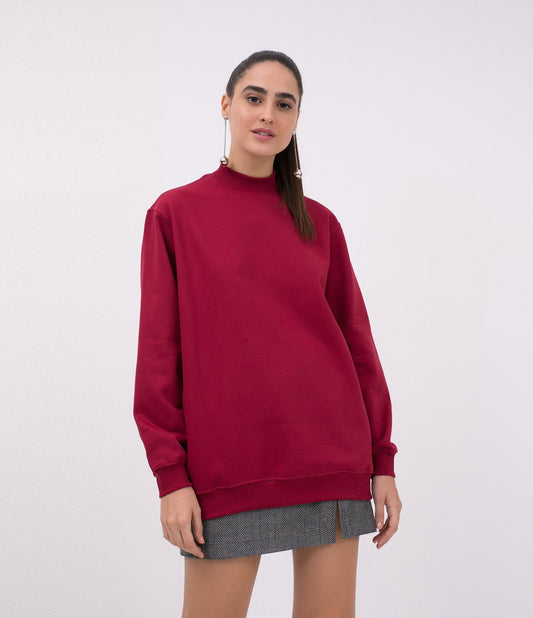 Felpa lunga a tinta unita in borgogna