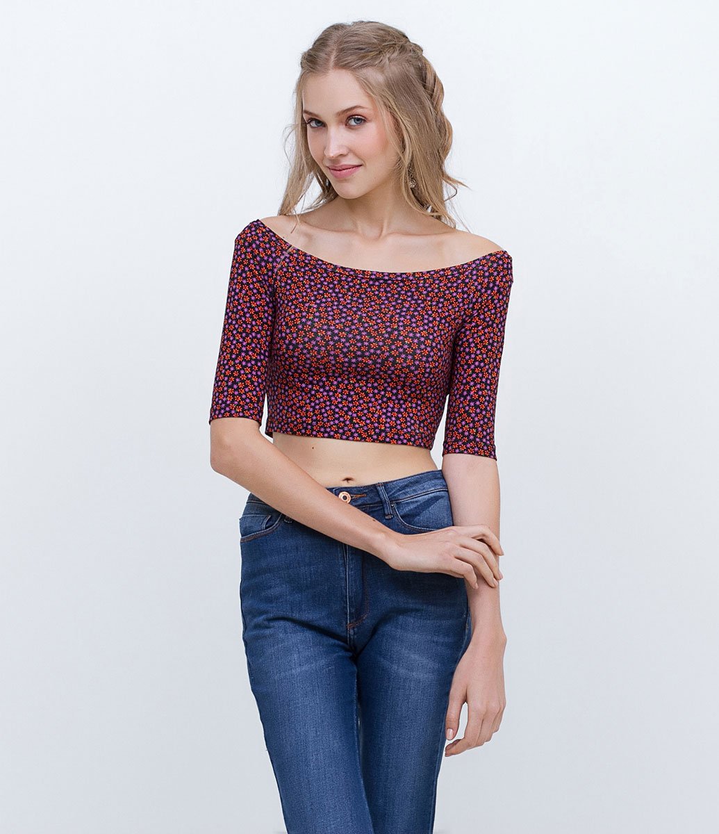 Black Printed Cropped Blouse