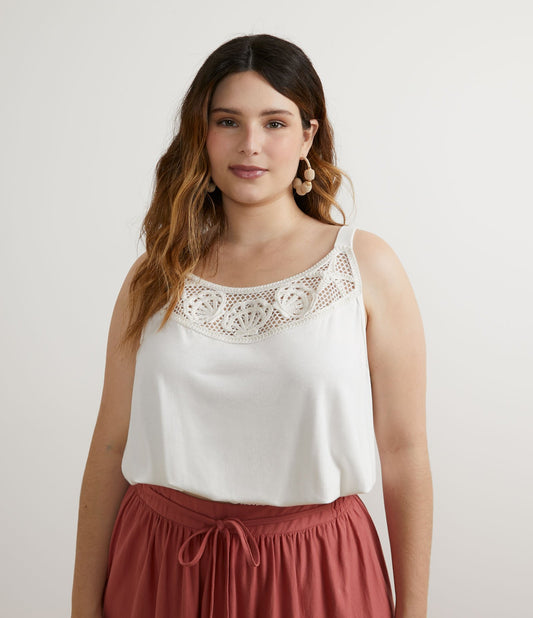 Blusa de viscose sem mangas com bordado e cintura franzida - Curve & Plus Size, Branco