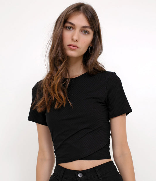 Solid Black Ribbed Blouse