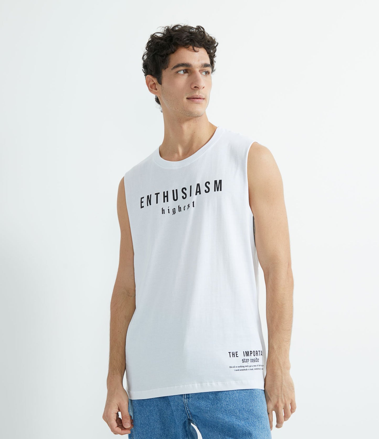 Top senza maniche in tessuto a maglia con stampa a lettere bianche