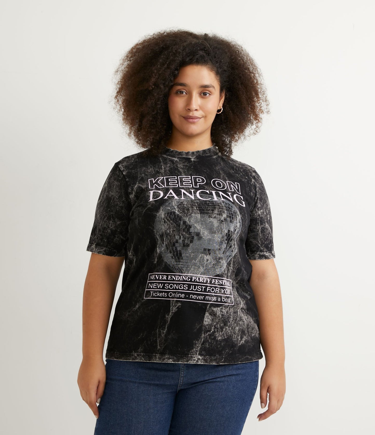 Blusa marmorizada com estampa "Keep On Dancing", Curve & Plus Size, preto