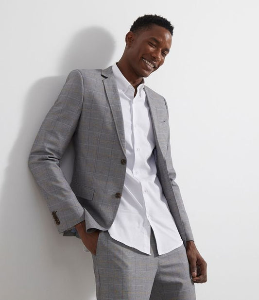 Terno blazer cinza estampado superfino em poliviscose