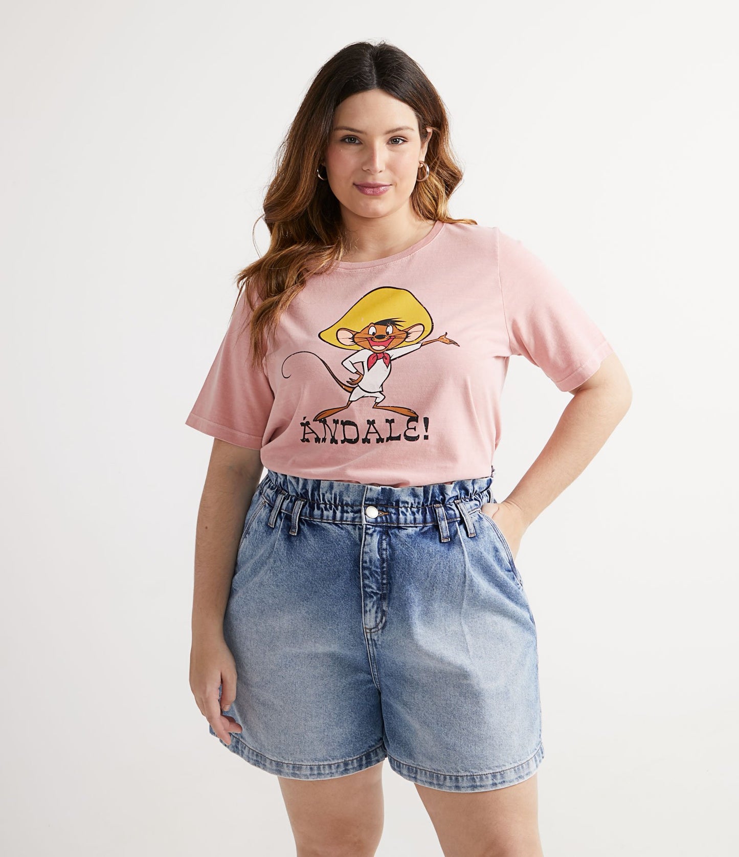 Camicetta in cotone con stampa Speedy Gonzales, Curve e taglie forti, rosa