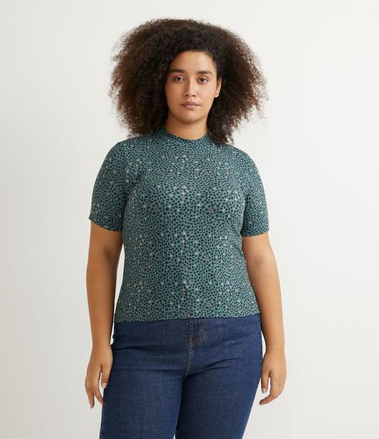 Top de malha canelada com estampa de estrelas, Curve & Plus Size, verde
