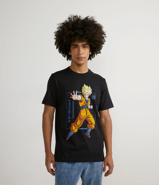 Maglietta a maniche corte in mezza maglia con stampa Dragon Ball nera