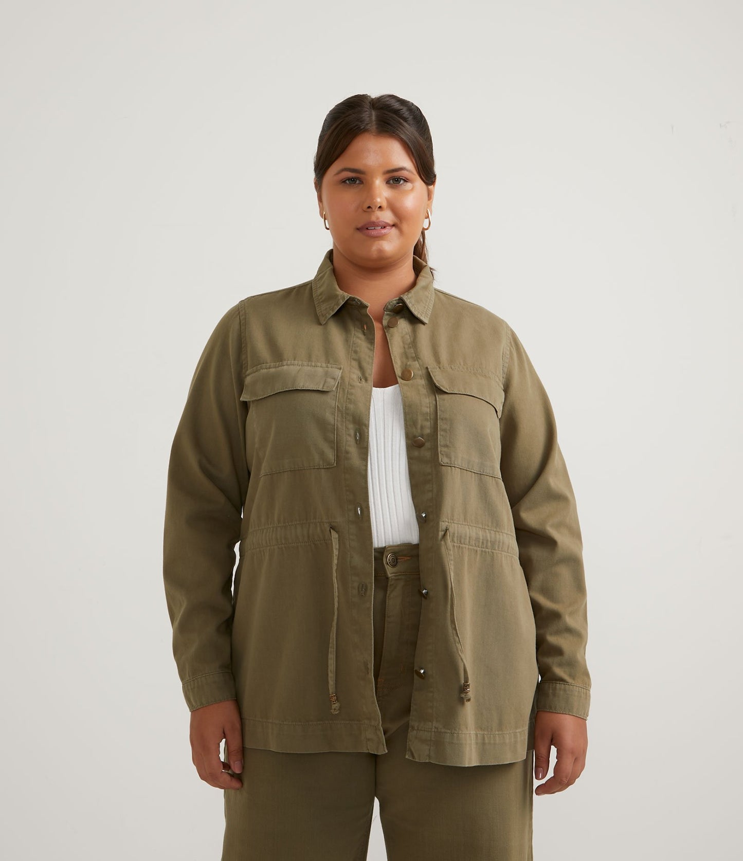 Giacca Parka in twill verde con tasche e regolazione in vita - Curve e taglie forti