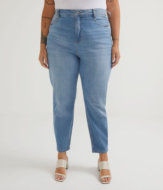 Vaqueros pitillo con bolsillo y adornos de lazo delanteros, Curvas y tallas grandes, Azul