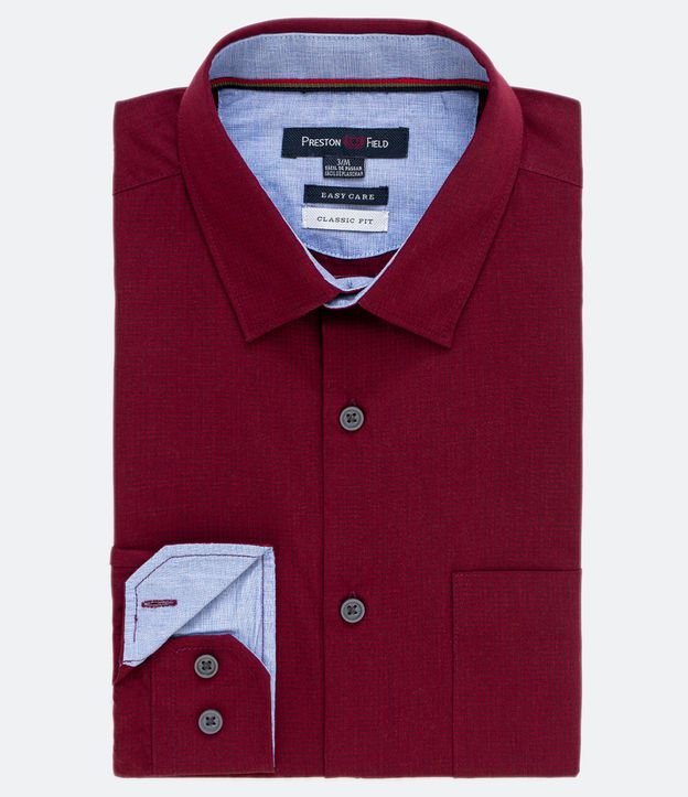 Camisa clássica Comfort Fit de manga longa com estampa de mini-grade e bolso vermelho
