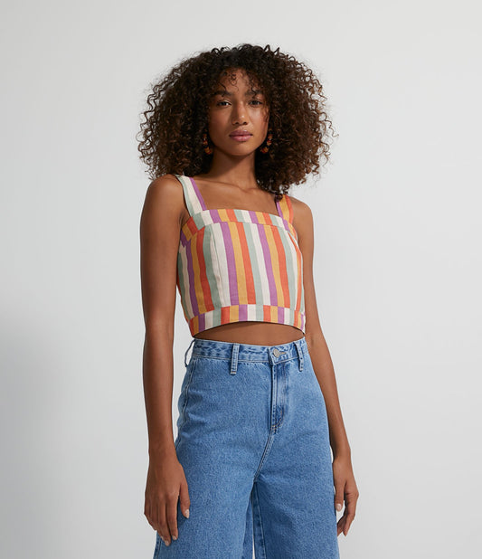 Blusa recortada de viscolino a rayas con tirantes anchos multicolor