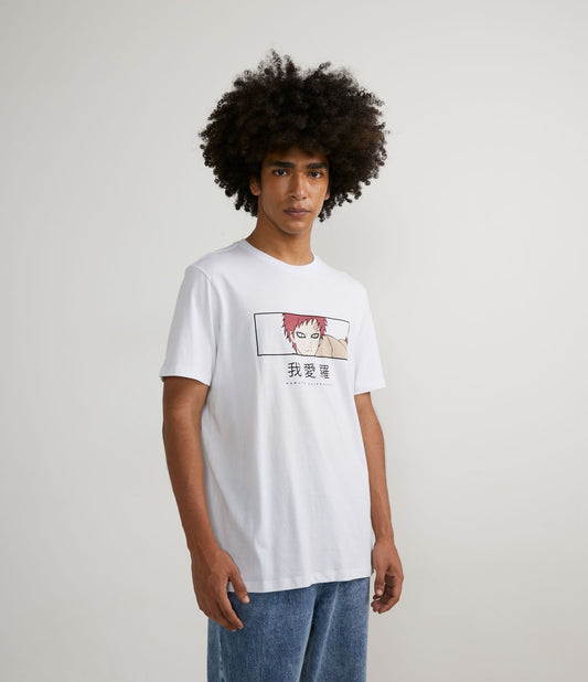 Maglietta bianca a maniche corte in cotone con stampa Gaara