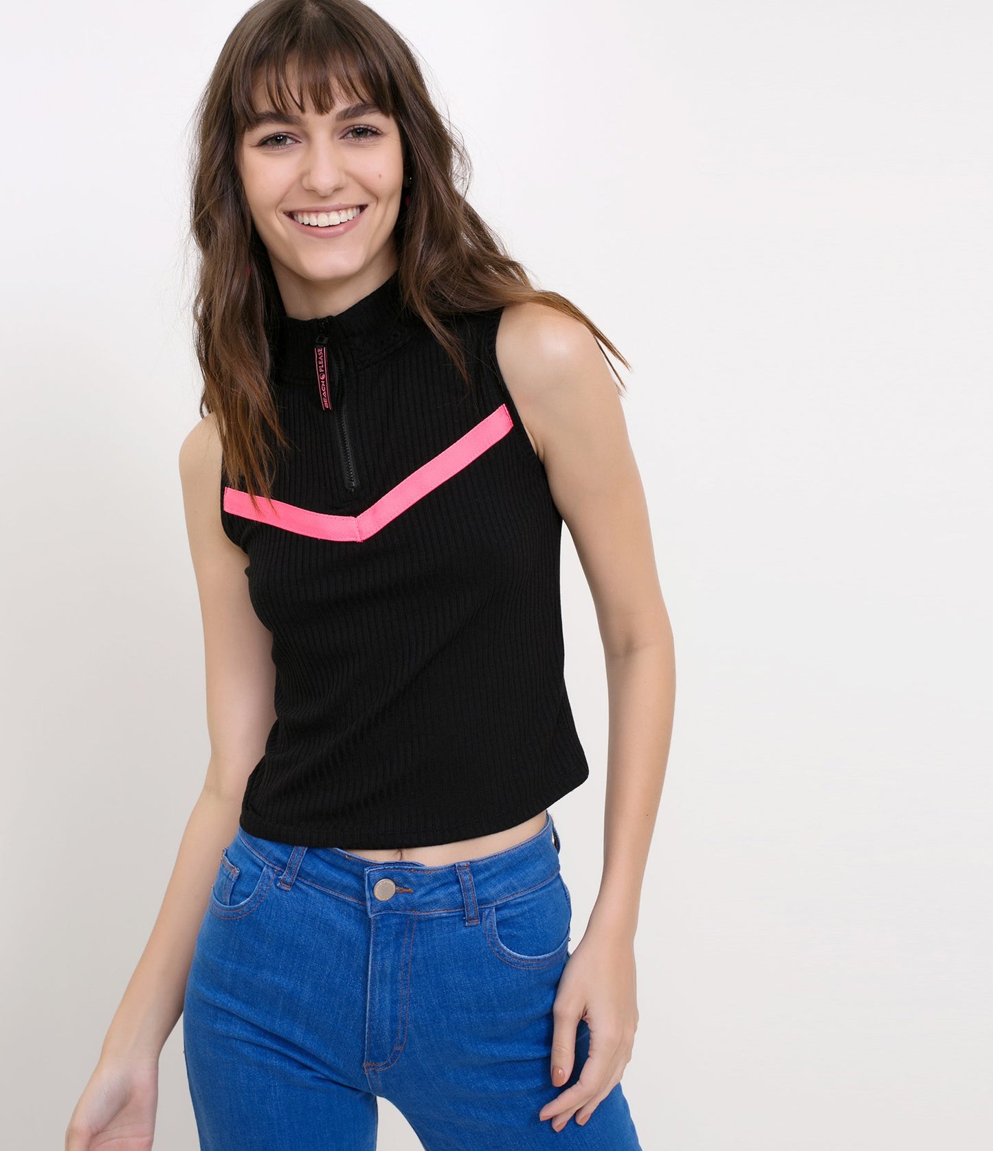 Tank Top with Zipper and Neon Black Details