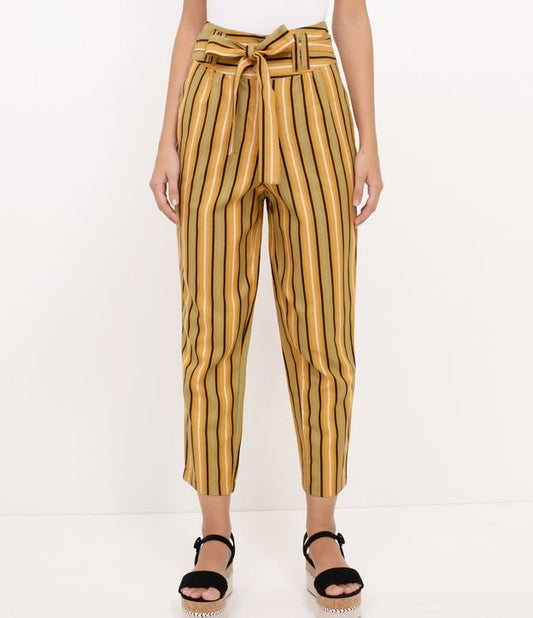 Calça Pantacourt Amarela Listrada