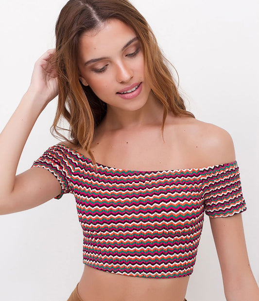 Blusa Cropped Verde Estampada