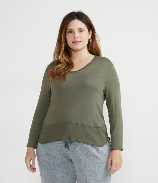 Blusa Viscolycra com recorte na bainha, Curve e Plus Size, verde