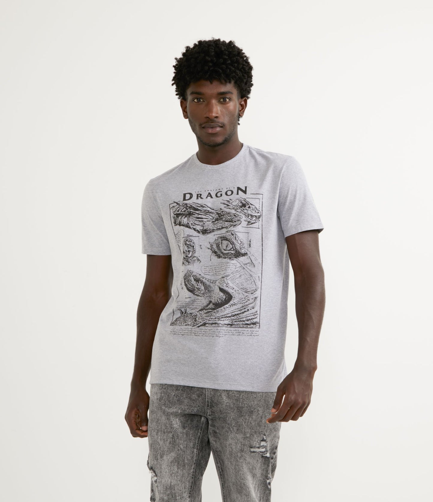 Maglietta a maniche corte con stampa dell'anatomia del drago grigio