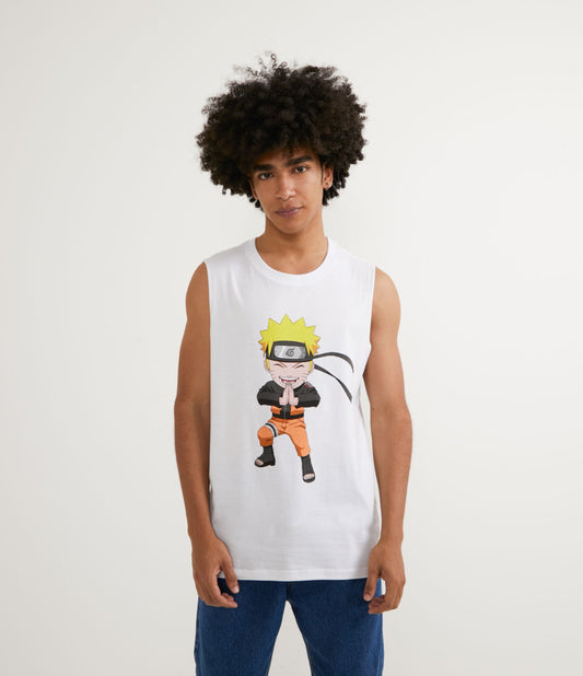 Canotta in cotone bianco con stampa Naruto
